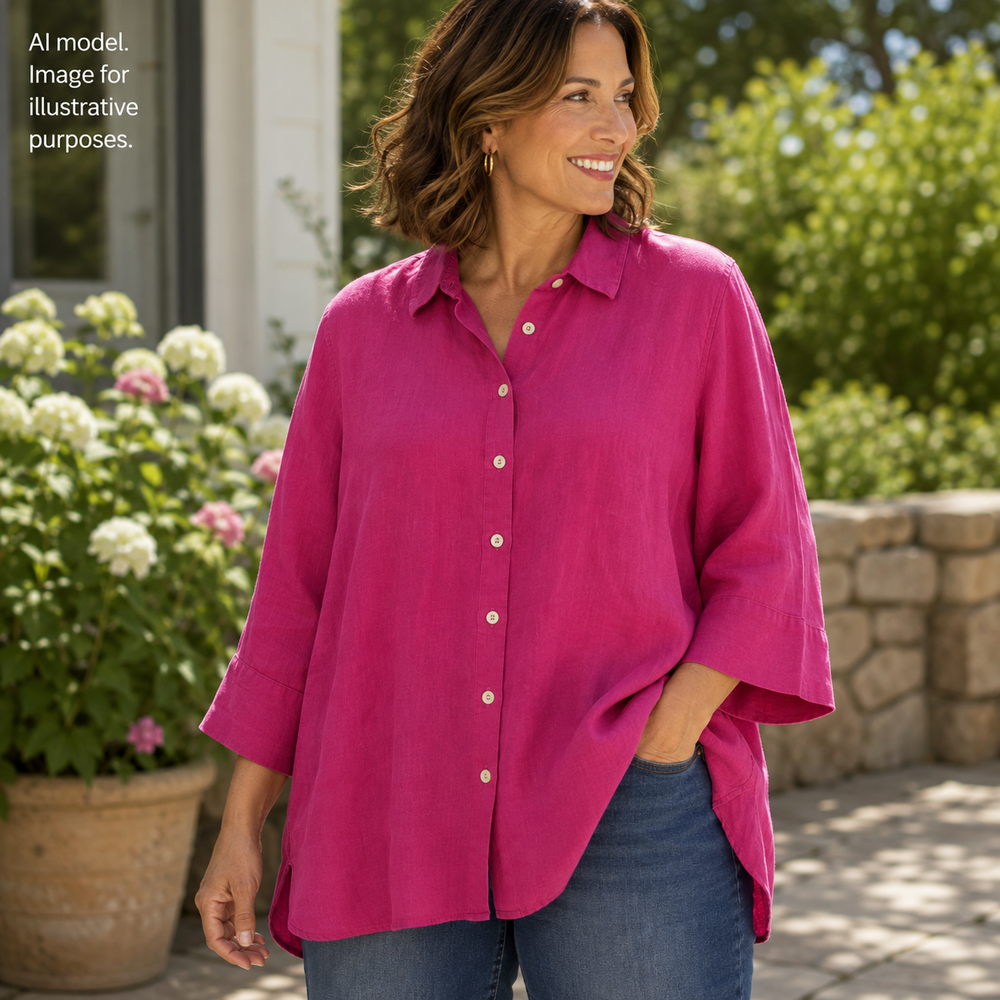 Chicos Shirt 4 Womens XXL US 20 Pink Chambray Linen Button Front Tunic Shacket